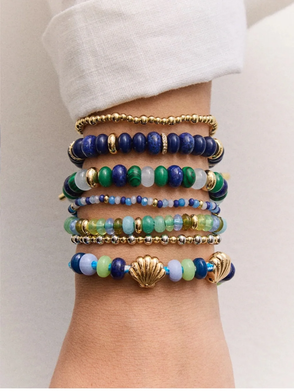 Baublebar Gold Shell Bead Bracelet with Blue and Green Accents - Picture 4 of 5